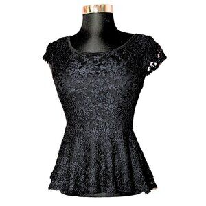 Self Esteem Black Lace Peplum Top Back Zipper Detail Women's Small